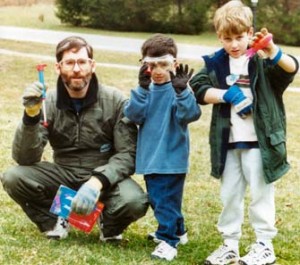 Silverman, right, at age 5, doing model rocketry with his father and brother (Photo/courtesy of Sharon Silverman)