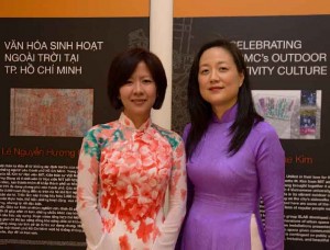 USC Price Associate Professor Annette Kim and local partner, architect Lê Nguyễn Hương Giang, at the exhibition opening reception (Photo/Hoàng Thạch Vân)