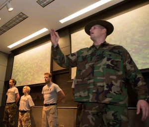 Fit for Society performers share anecdotes focusing the military experience. (USC Photo/Andrew Taylor)