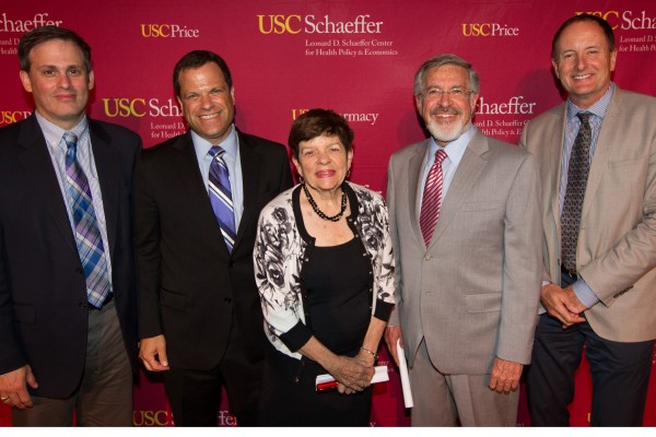 Michael Chernew, Dana Goldman, Alice Rivlin, Leonard D. Schaeffer and James Robinson, from left (Photo/Peter Grigsby)