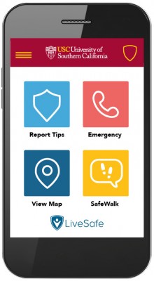 The USC Trojan Mobile Safety App, powered by LiveSafe Inc., has versions for iPhone and Android devices. (USC Photo)
