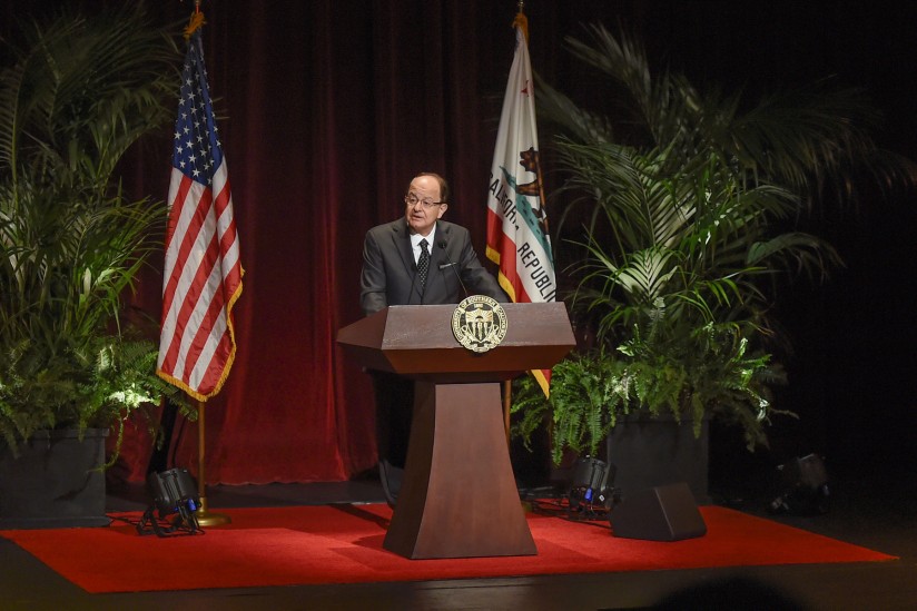 USC President C.L. Max Nikias, delivers his address to the staff 2015