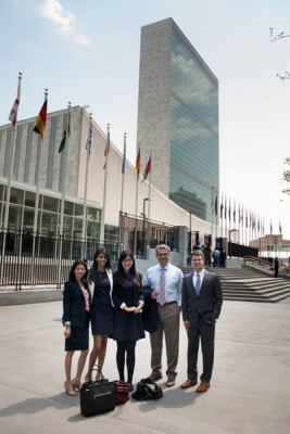 Frances Teves, Tania Reza, Apple Xuefei Ji, Professor Frank Zerunyan and Christopher Robinson at the United Nations (Photo/courtesy of Frank Zerunyan)