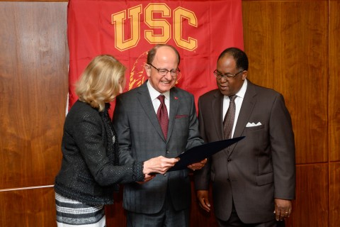 Niki C. Nikias, President C. L. Max Nikias and Mark Ridley-Thomas