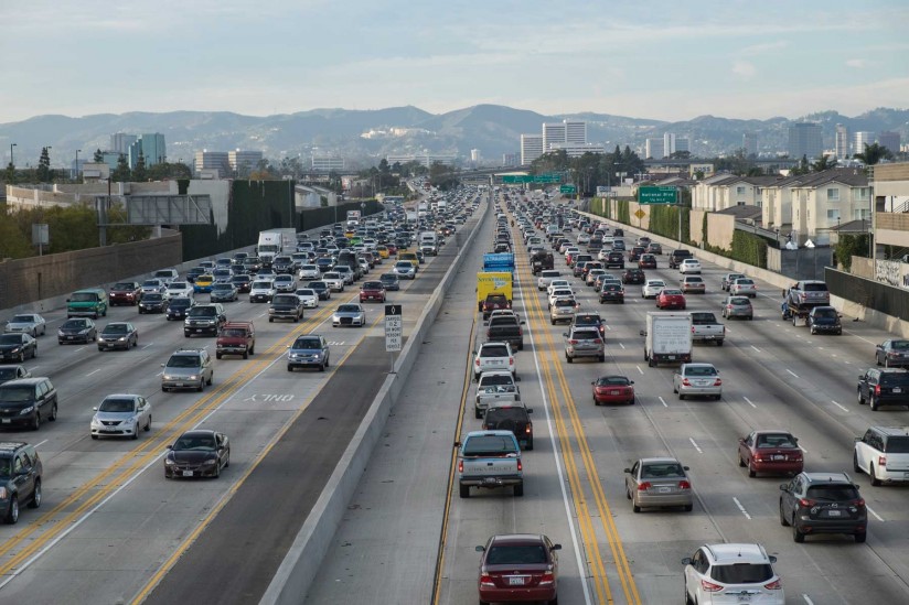 cars on freeway, pollution