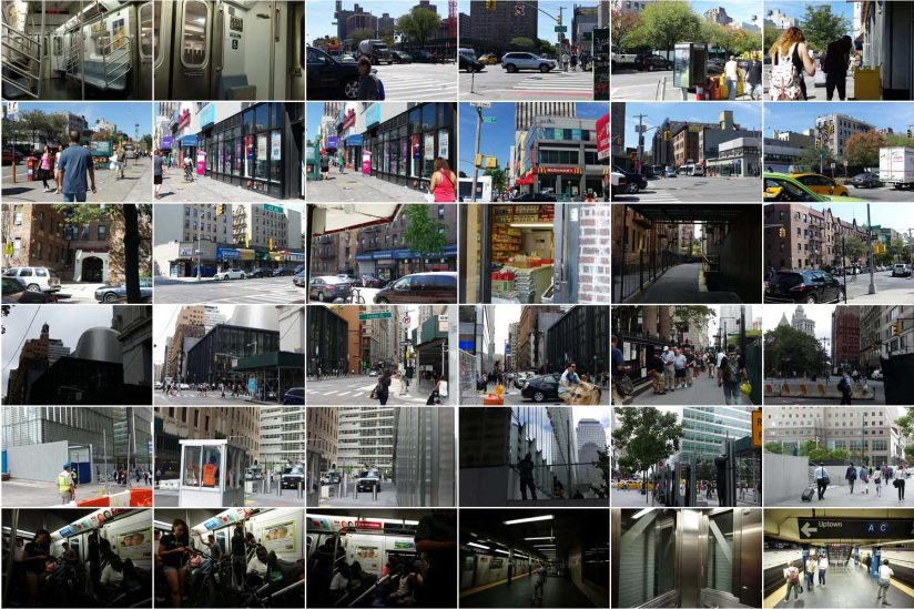Mosaic of photos taken in New York near subway and bus stations