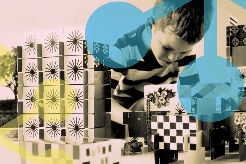 Illustration of child playing with color and design overlay