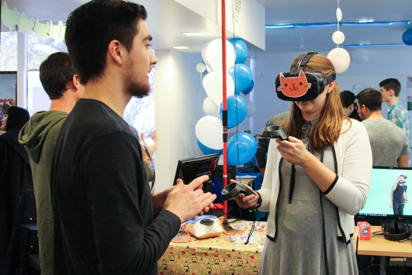 GamePipe Laboratory Demo Day visitors test "Fan the Cannon," a VR game