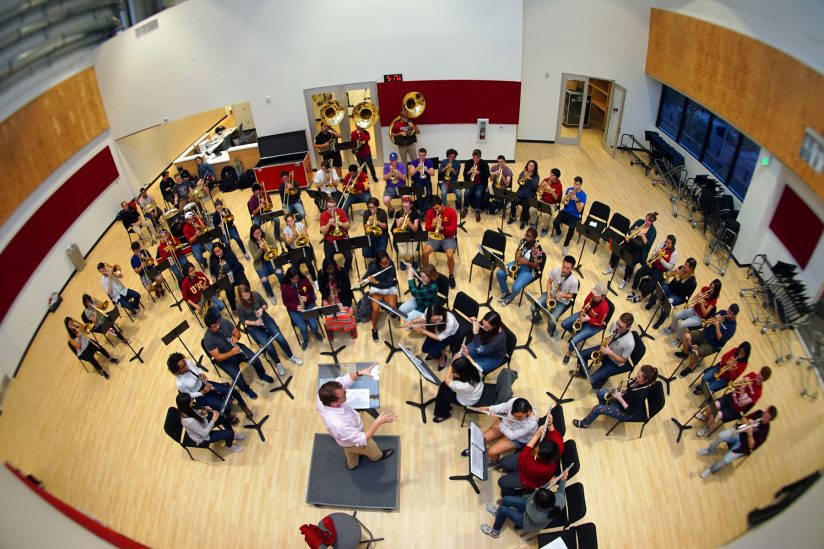 Trojan Marching Band rehearses