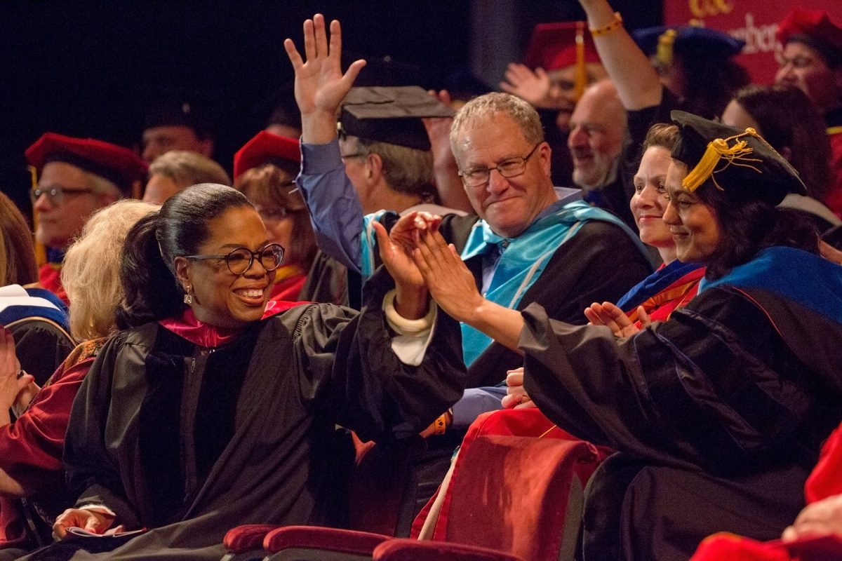 Celebrities at USC: Oprah Winfrey at USC, celebrating with graduates