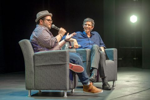 Josh Gad at USC with David Bridel